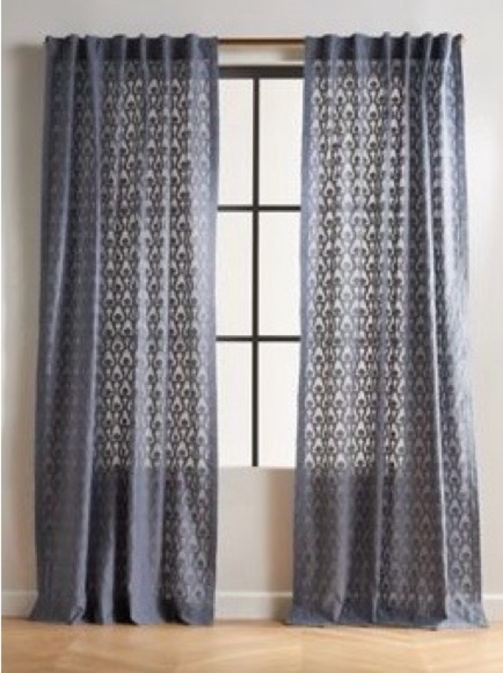 Anthropologie Bohana Sheer Woven Cotton Curtain, Slate Blue, 95 X 50, Set of 2